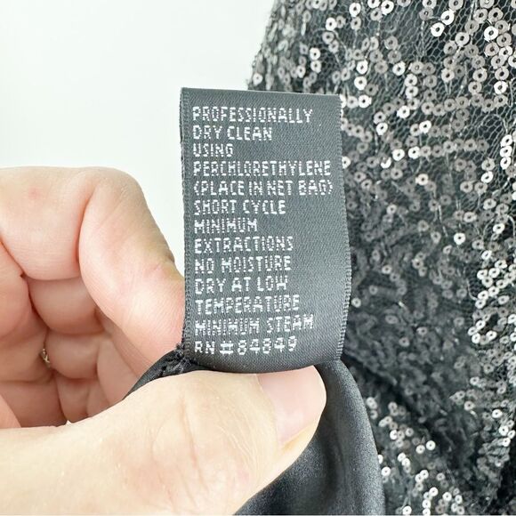 Carmen Marc Valvo Black Sequin Silk Cocktail Party‎ Dress Black Satin Bow Sz 6 - Picture 11 of 16